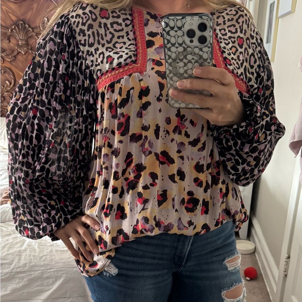 Anthropologie by Blank London Multicolor Leopard Print Blouse
